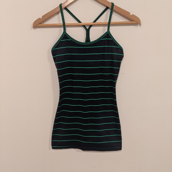 Lululemon Power Y Tank Luon Light Slalom Stripe Inkwell/Hyper Stripe Green 4 - Picture 8 of 16
